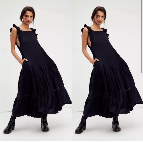 Free People Dresses & Skirts - Free People Caught In Motion Gauze Tiered Maxi Dress | Black Size S